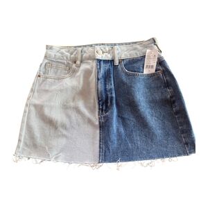 PacSunTwo-Tone Split Light and Dark Blue Denim Mini Skirt Various Sizes